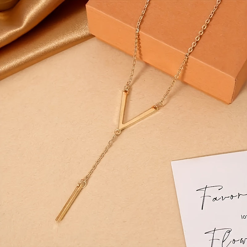 1pc Elegant V-Neck Long Pendant Necklace for Women - Minimalist Alloy Pendant for All Occasions