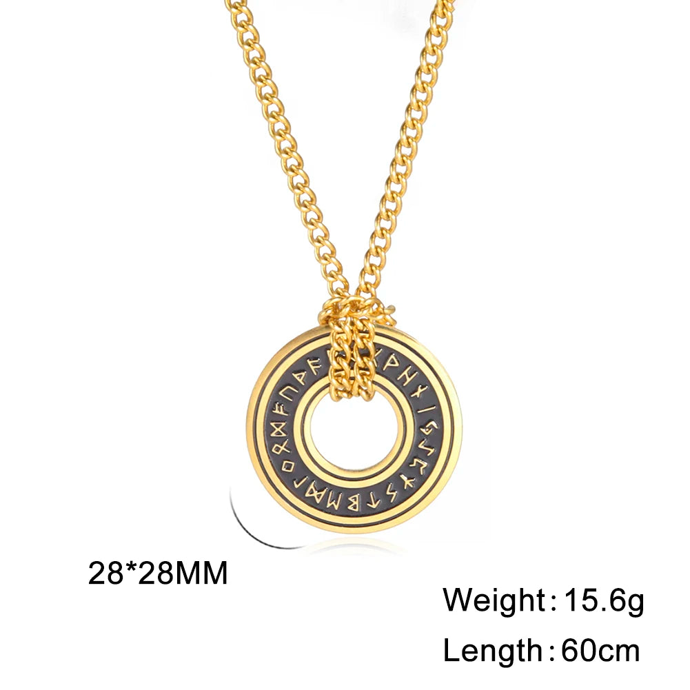 Vintage Nordic Rune Necklaces for Men Stainless Steel Norse Runes Viking Jewerly Pagan Elder Futhark Pendant Amulet Talisman