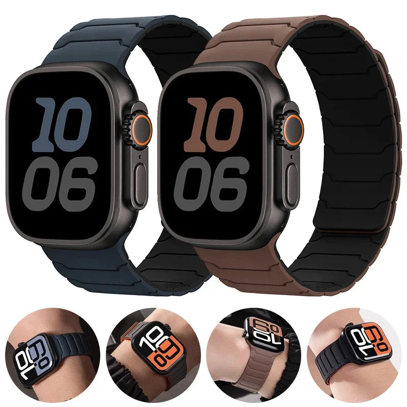 سوار لساعة Apple Watch ultra 2 مقاس 49 مم 45 مم 44 مم 40 مم 42 مم 46 مم 41 مم 38 مم سوار سيليكون مغناطيسي لساعة IWatch Series 10 SE 9 8 7 
