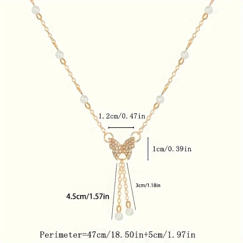 Women's Faux Pearl Butterfly Necklace, Creative Necklace, Jewelry For Party Wedding Banquet